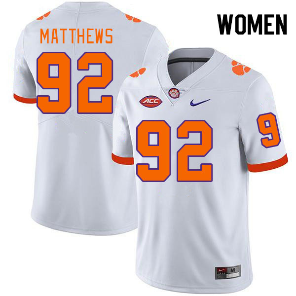 Women's Clemson Tigers Levi Matthews #92 College White NCAA Authentic Football Stitched Jersey 23VP30FJ